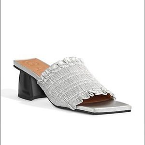 GANNI 41 NEW silver smocked mules